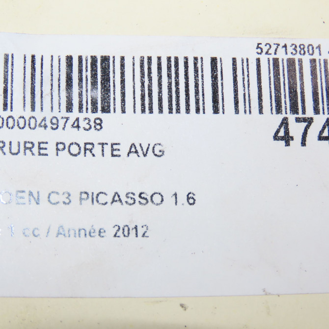Serrure porte avg occasion CITROEN C3 PICASSO Phase 1 02-2009->08-2012 1.6 HDi 90ch 9135FR 8