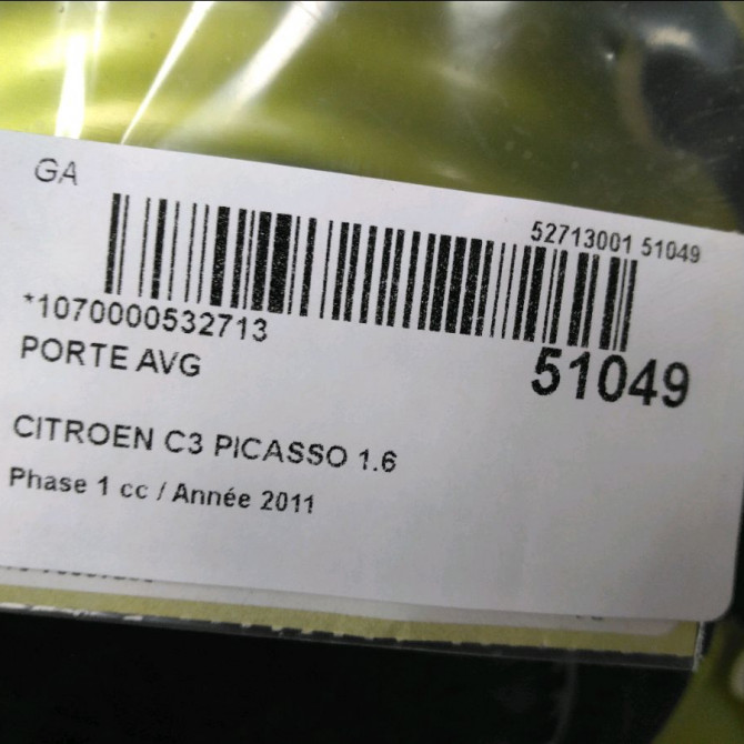 Porte avant gauche occasion CITROEN C3 PICASSO Phase 1 02-2009->08-2012 1.6 HDi 90ch 9002AS 6