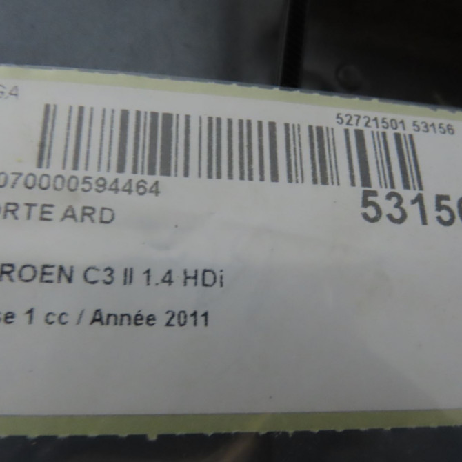 Porte arrière droite occasion CITROEN C3 II Phase 1 11-2009->02-2013 1.4 HDi 9004CJ 8
