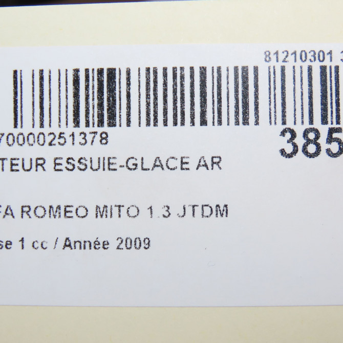 Moteur essuie-glace arrière occasion ALFA ROMEO MI.TO MI.TO Phase 1 2008-09-01->2016-12-31 1.3 JTDM 85ch 50508587 6