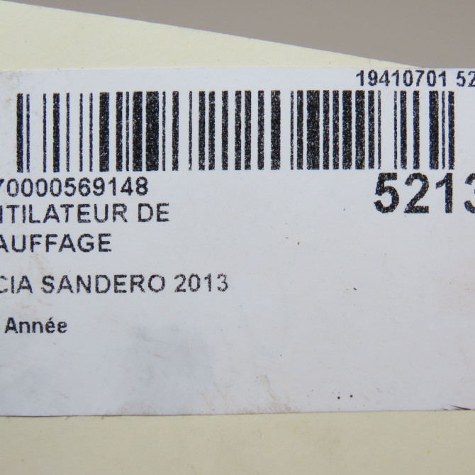 Ventilateur de chauffage occasion DACIA SANDERO II Phase 1 10-2012->... 0.9 TCE 90ch 272100975R 7