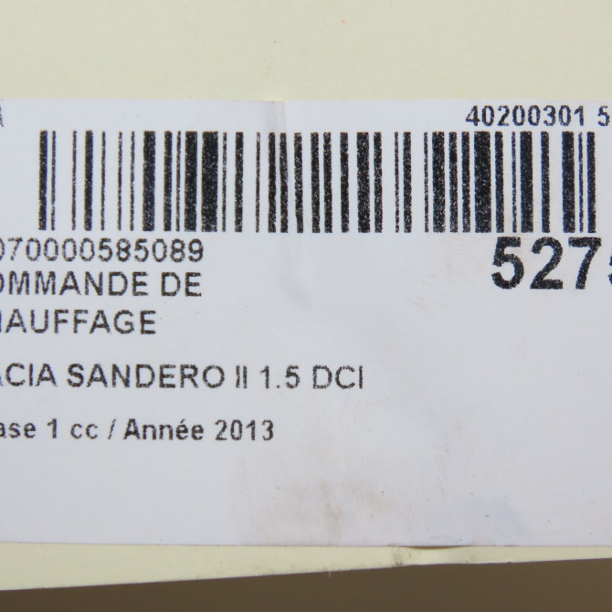 Commande de chauffage occasion DACIA SANDERO II Phase 1 10-2012->... 1.5 DCI 90ch 275108691R 6