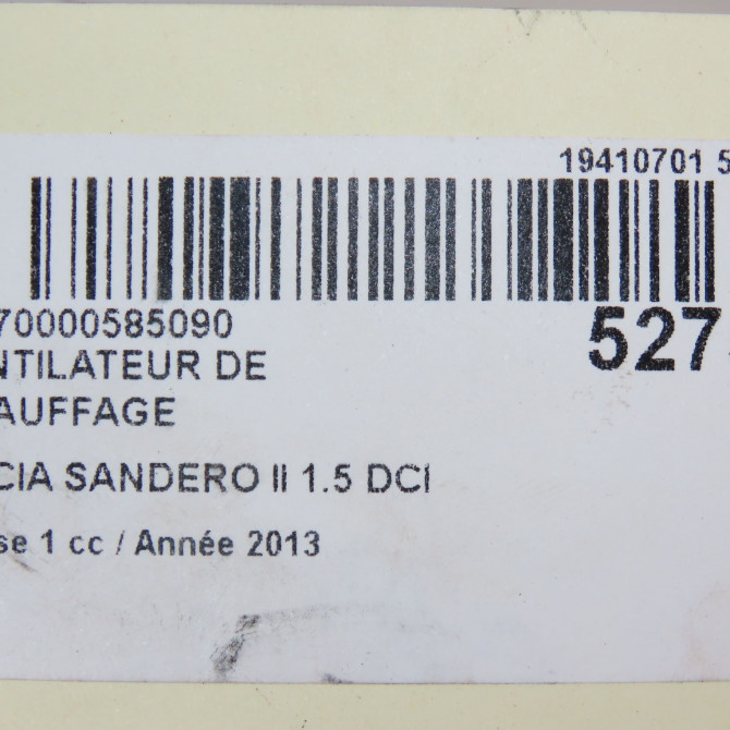 Ventilateur de chauffage occasion DACIA SANDERO II Phase 1 10-2012->... 1.5 DCI 90ch 272100975R 6