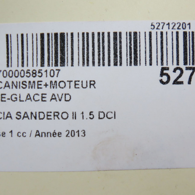 Mecanisme + moteur lève-glace avant droit occasion DACIA SANDERO II Phase 1 10-2012->... 1.5 DCI 90ch 807208433R 7