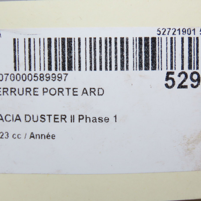 Serrure porte ard occasion DACIA DUSTER II Phase 1 10-2017->... 825023654R 5