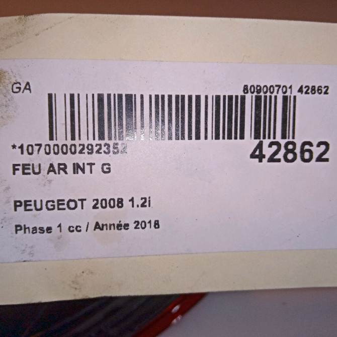 Feu arrière interieur gauche occasion PEUGEOT 2008 Phase 1 01-2013->... 1.2i PURETECH 110ch 9814758480 4