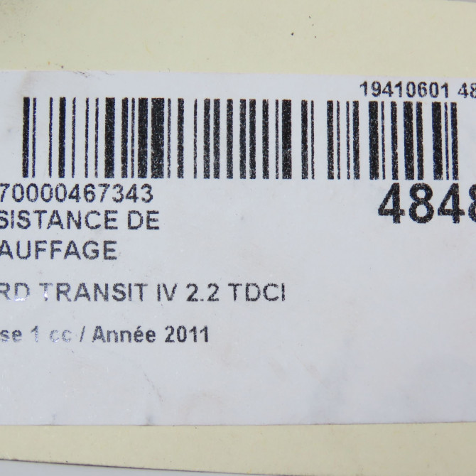 Resistance de chauffage occasion FORD TRANSIT IV Phase 1 09-2006->... 2.2 TDCI 110ch 4