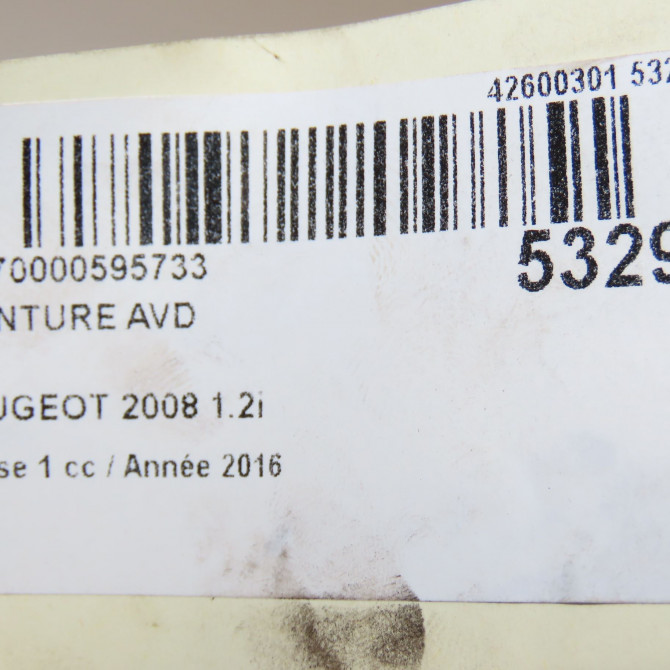 Ceinture avant droite occasion PEUGEOT 2008 Phase 1 01-2013->... 1.2i PURETECH 110ch 98063151XX 6