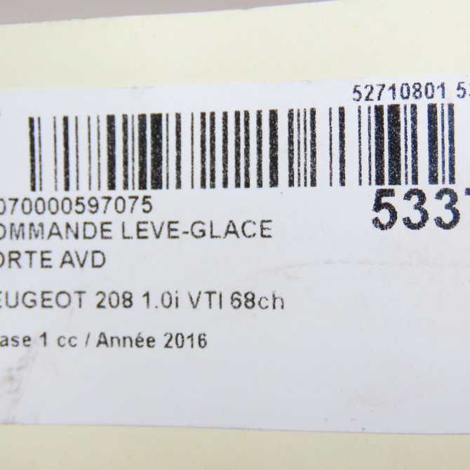 Commande lève-glace porte avant droite occasion PEUGEOT 208 208 Phase 1 2012-03-01->2015-09-30 1.0i VTI 68ch 96758217ZD 6