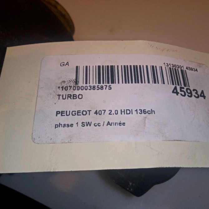 Turbo occasion PEUGEOT 407 phase 1 SW 07-2004->07-2008 2.0 HDI 136ch 375K8 4