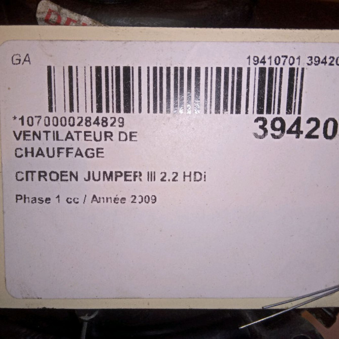 Ventilateur de chauffage occasion CITROEN JUMPER III Phase 1 06-2006->... 2.2 HDi 100ch 6441Y2 5