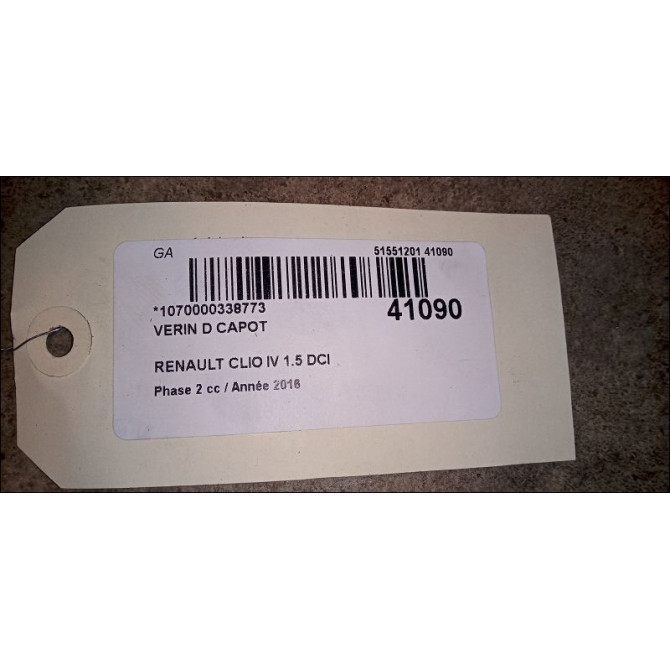 Verin d capot occasion RENAULT CLIO IV Phase 2 08-2016->... 1.5 DCI 75ch 654703934R 2
