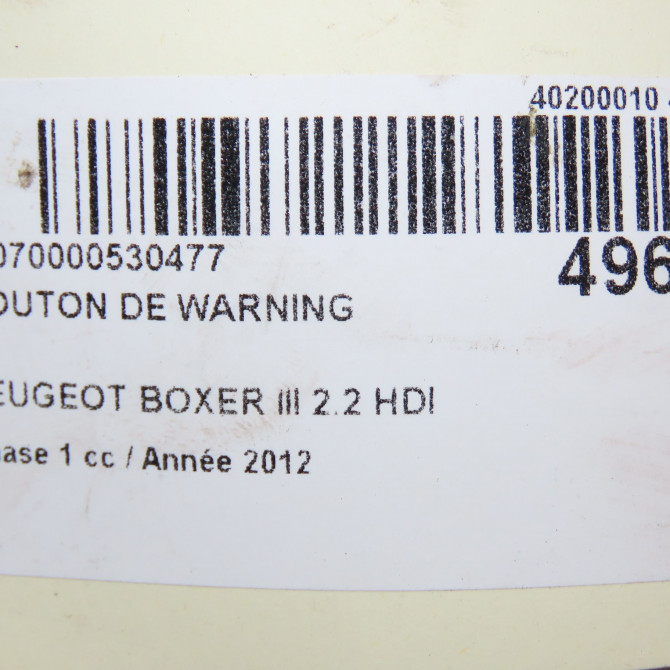 Bouton de warning occasion PEUGEOT BOXER III Phase 1 06-2006->... 2.2 HDI 120ch 1606905680 6
