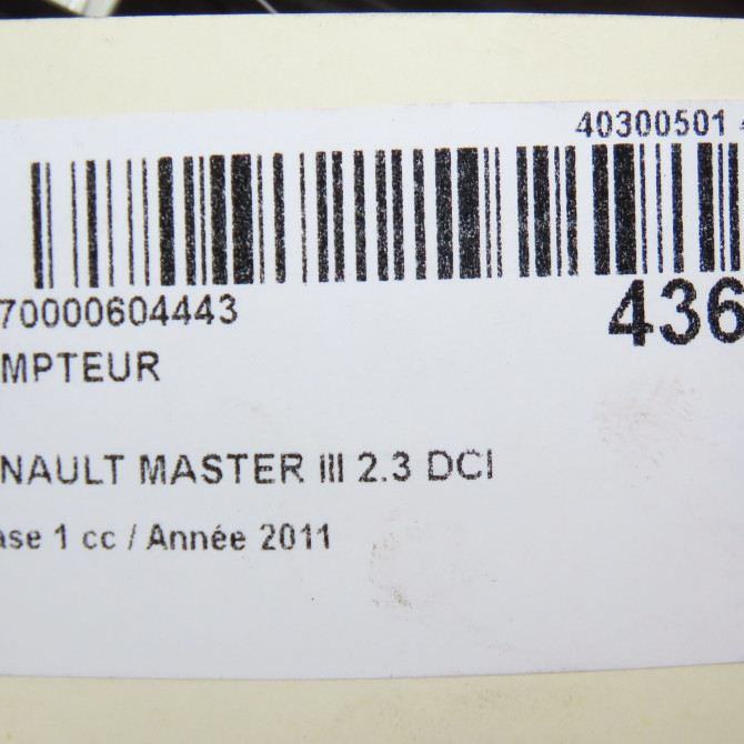 Compteur occasion RENAULT MASTER III Phase 1 04-2010->... 2.3 DCI 125ch 248106014R 6