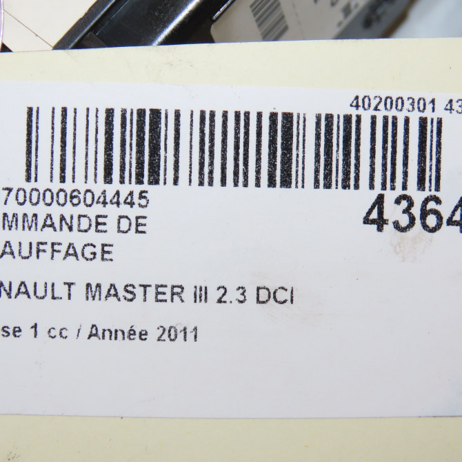 Commande de chauffage occasion RENAULT MASTER III Phase 1 04-2010->... 2.3 DCI 125ch 275700006R 7