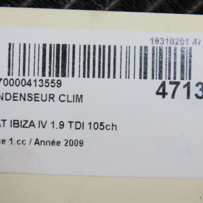 Condenseur clim occasion SEAT IBIZA IV Phase 1 05-2008->01-2012 1.9 TDI 105ch 6C0816411B 6