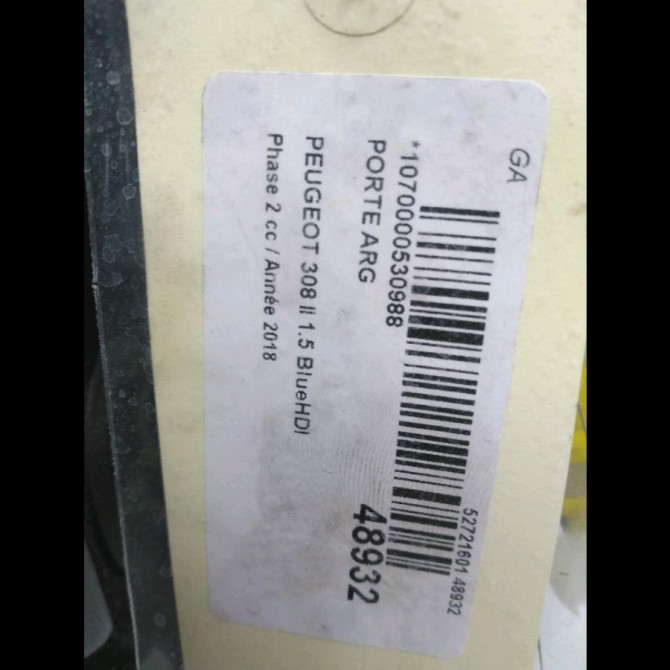 Porte arrière gauche occasion PEUGEOT 308 II Phase 1 04-1995->04-1999 1.5 BlueHDI 100ch 9802165680 4