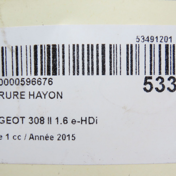 Serrure hayon occasion PEUGEOT 308 II 308 II Phase 1 2013-06-01->2017-08-31 1.6 e-HDi 115ch 9804762080 5