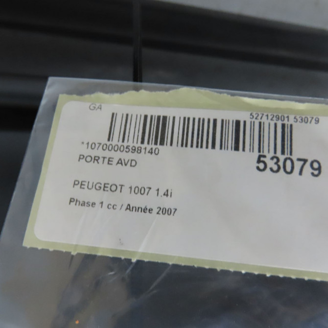 Porte avant droite occasion PEUGEOT 1007 Phase 1 04-2005->12-2010 1.4i 9004V9 4