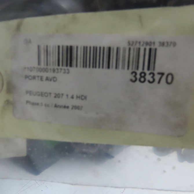 Porte avant droite occasion PEUGEOT 207 Phase 1 04-2006->06-2013 1.4 HDI 9004AR 4