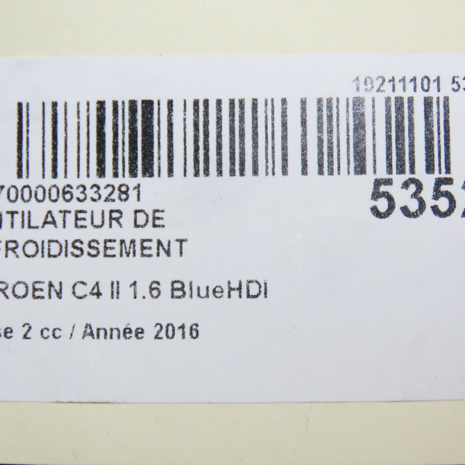 Ventilateur de refroidissement occasion CITROEN C4 II Phase 2 11-2014->... 1.6 BlueHDI 120ch 9828719880 5