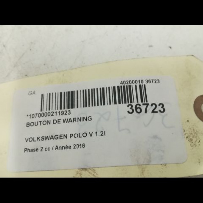 Bouton de warning occasion VOLKSWAGEN POLO V Phase 2 02-2014->... 1.2i 90ch 6C0953509A 3
