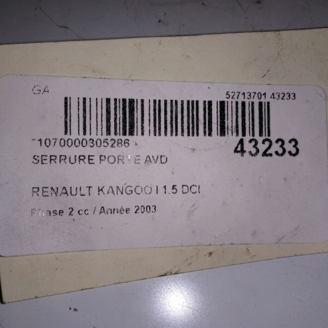 Serrure porte avd occasion RENAULT KANGOO I Phase 2 03-2003->06-2010 1.5 DCI 65ch 8200727504 3