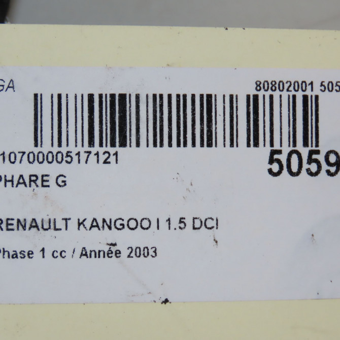 Phare gauche occasion RENAULT KANGOO I Phase 1 09-1997->06-2003 1.5 DCI 8v 65ch 260603883R 5