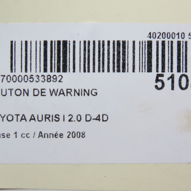 Bouton de warning occasion TOYOTA AURIS I Phase 1 03-2007->03-2010 2.0 D-4D 8433202131 5