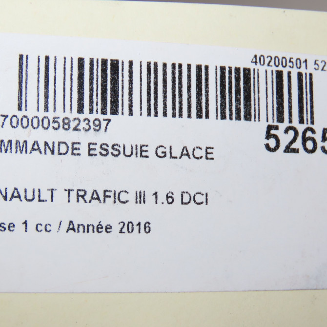 Commande essuie glace occasion RENAULT TRAFIC III Phase 1 06-2014->... 1.6 DCI 145ch 252608269R 6
