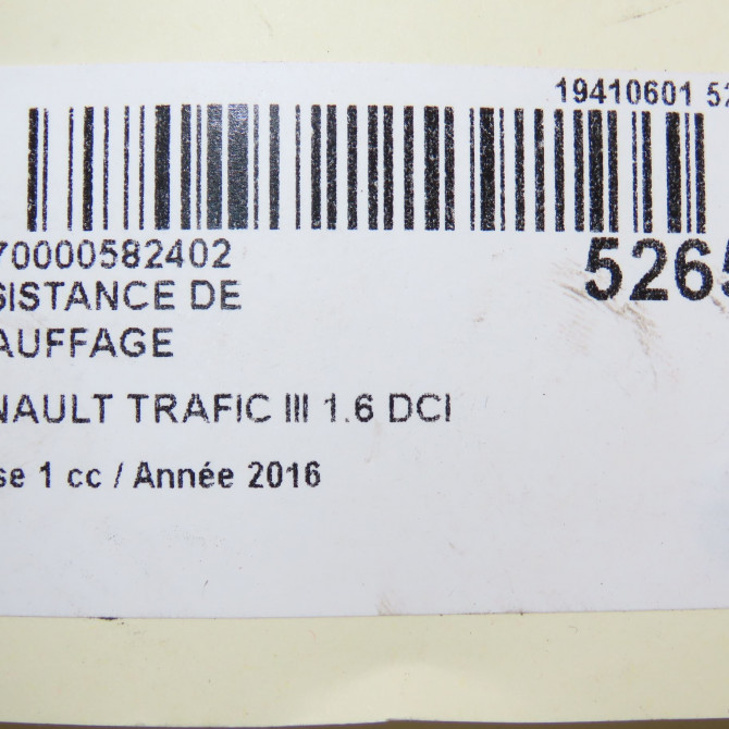 Resistance de chauffage occasion RENAULT TRAFIC III Phase 1 06-2014->... 1.6 DCI 145ch 5