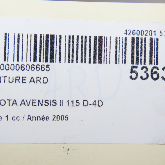 Ceinture arrière droite occasion TOYOTA AVENSIS II phase 1 05-2003->08-2006 115 D-4D 7336005101C0 5