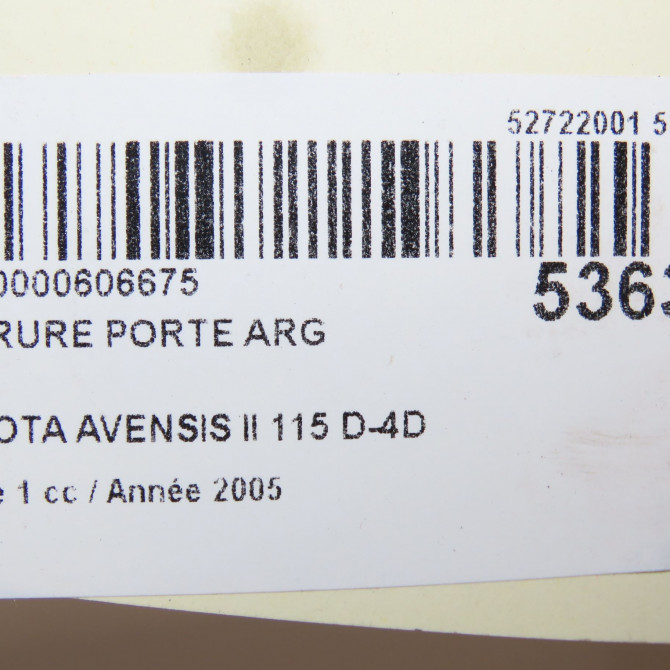 Serrure porte arg occasion TOYOTA AVENSIS II phase 1 05-2003->08-2006 115 D-4D 6906002102 5