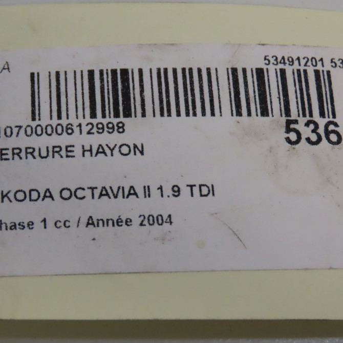 Serrure hayon occasion SKODA OCTAVIA II Phase 1 06-2004->10-2008 1.9 TDI 105ch 1Z5827501D 7
