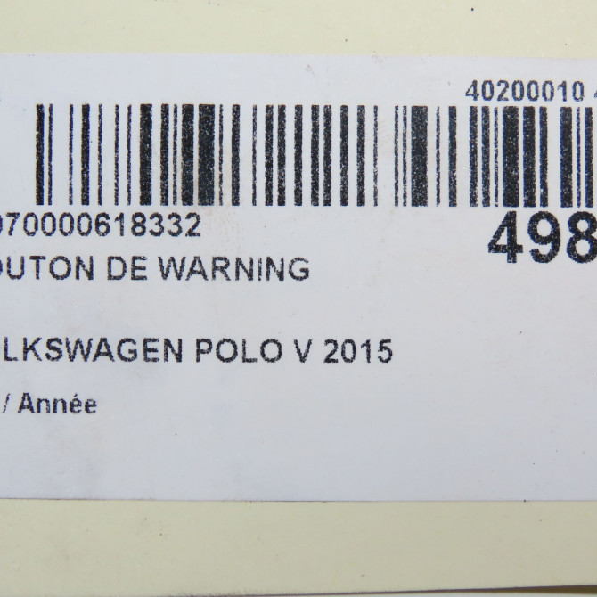 Bouton de warning occasion VOLKSWAGEN POLO V 6C0953509A 5