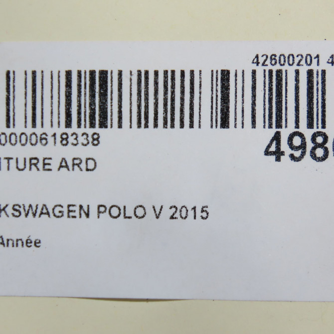 Ceinture arrière droite occasion VOLKSWAGEN POLO V 6C0857806RAA 6