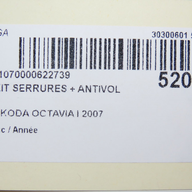 Kit serrures + antivol occasion SKODA OCTAVIA I 7