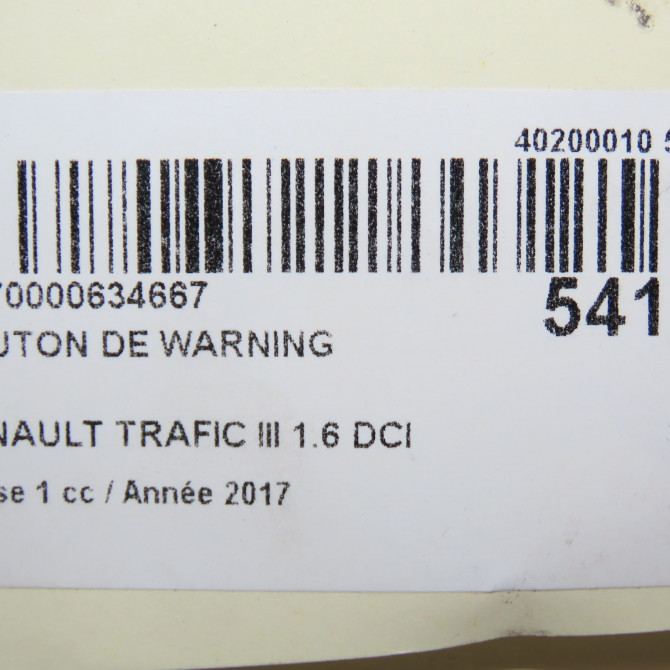 Bouton de warning occasion RENAULT TRAFIC III Phase 1 06-2014->... 1.6 DCI 120ch 252100622R 5