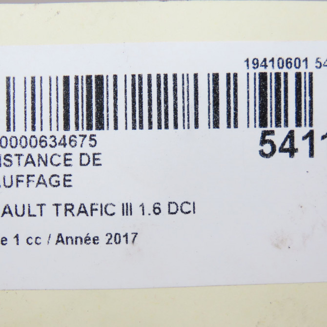 Resistance de chauffage occasion RENAULT TRAFIC III Phase 1 06-2014->... 1.6 DCI 120ch 6