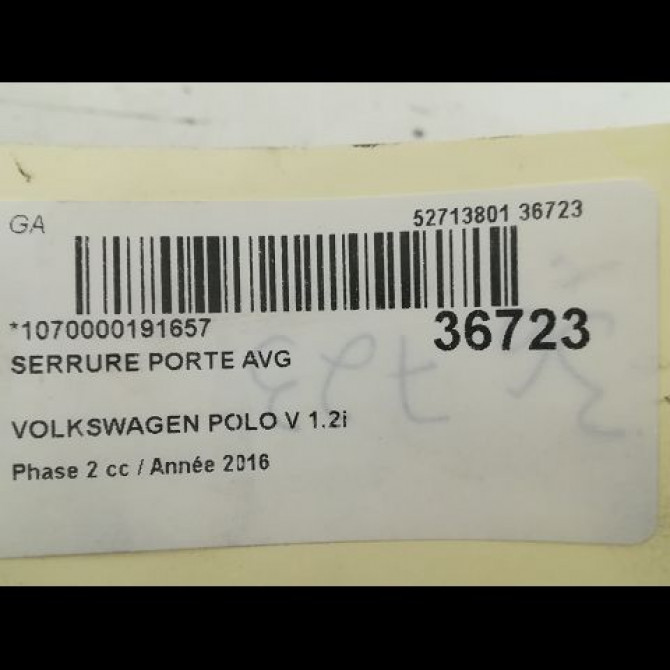 Serrure porte avg occasion VOLKSWAGEN POLO V Phase 2 02-2014->... 1.2i 90ch 5K1837015J 3