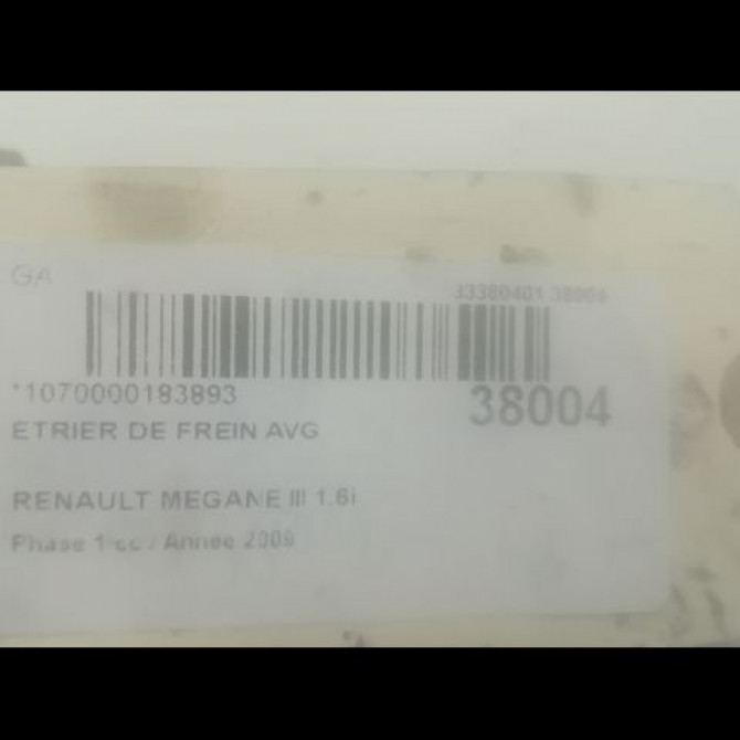 Etrier de frein avant gauche occasion RENAULT MEGANE III Phase 1 11-2008->01-2012 1.6i 16v 110ch 410111495R 3