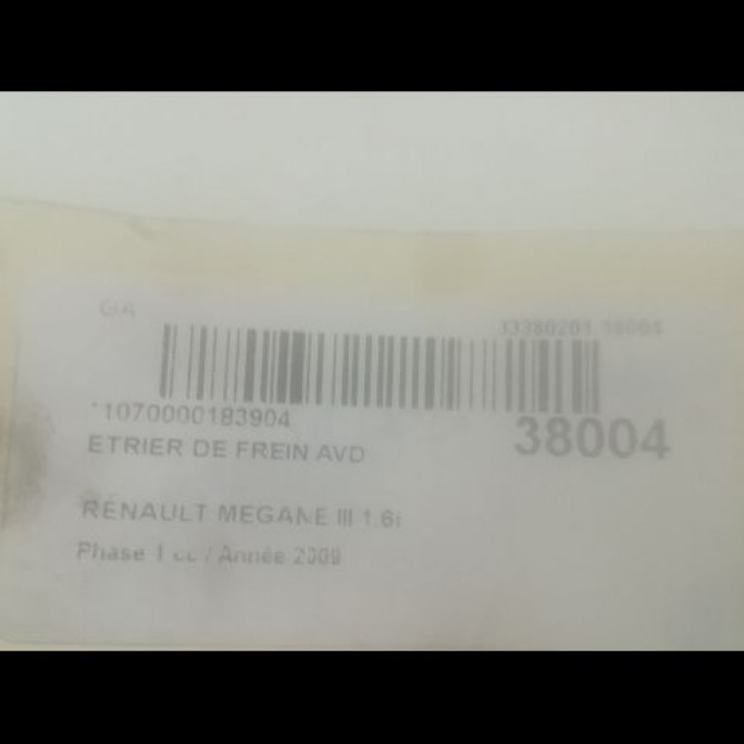 Etrier de frein avant droit occasion RENAULT MEGANE III Phase 1 11-2008->01-2012 1.6i 16v 110ch 410018218R 3