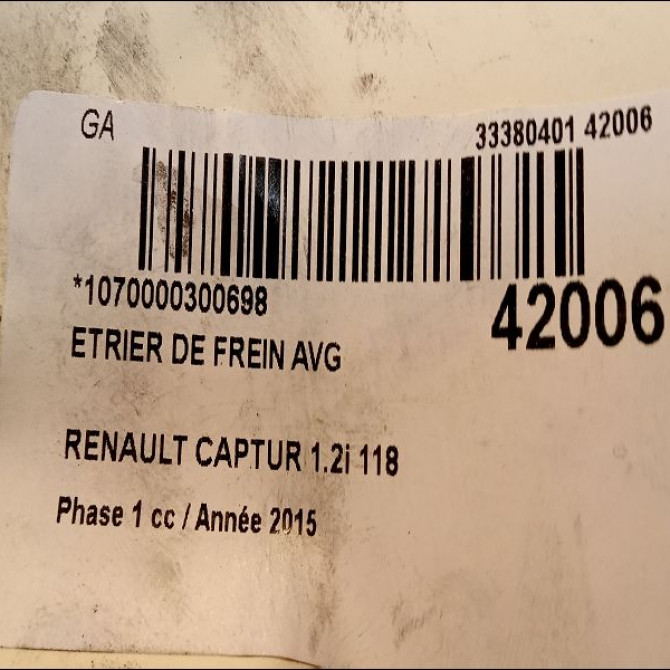 Etrier de frein avant gauche occasion RENAULT CAPTUR Phase 1 02-2013->... 1.2i 118 16V 410111495R 3