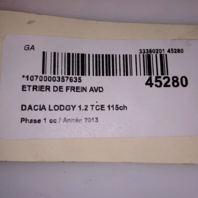 Etrier de frein avant droit occasion DACIA LODGY Phase 1 01-2012->... 1.2 TCE 115ch 410018218R 4