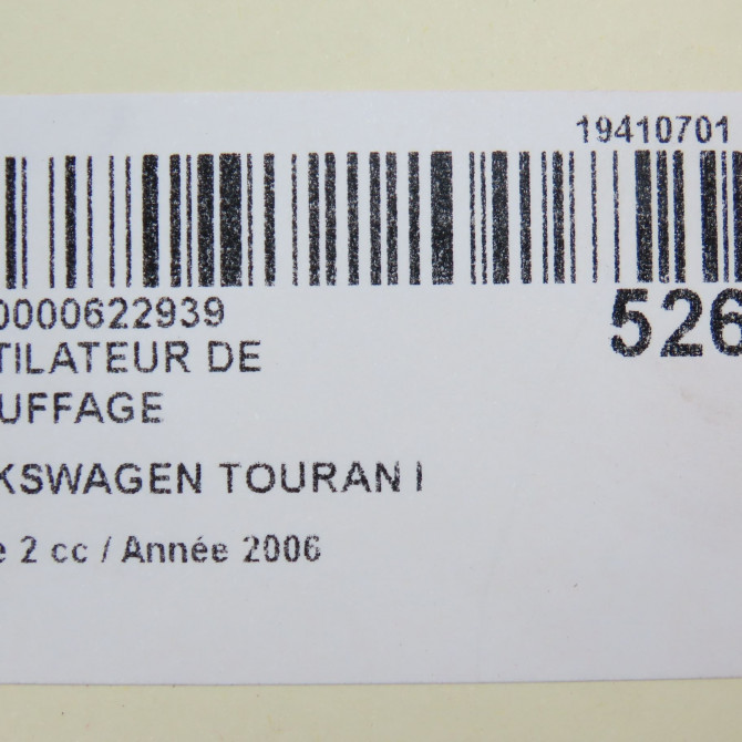 Ventilateur de chauffage occasion VOLKSWAGEN TOURAN I Phase 2 11-2006->09-2010 2.0TDi 16v 140ch 7