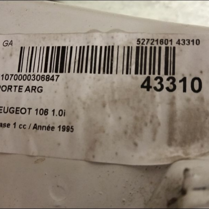 Porte arrière gauche occasion PEUGEOT 106 Phase 1 09-1991->04-1996 1.0i 900670 2