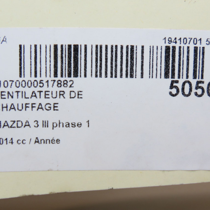 Ventilateur de chauffage occasion MAZDA 3 III phase 1 09-2013->... KD4561B10 5