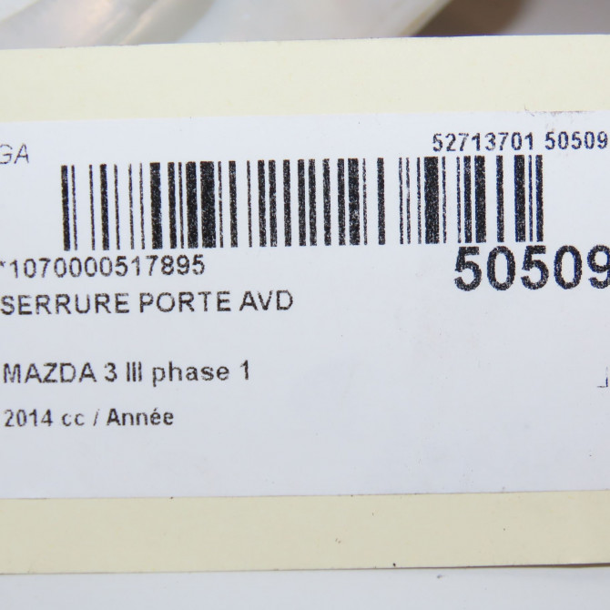 Serrure porte avd occasion MAZDA 3 III phase 1 09-2013->... BJE358310A 6