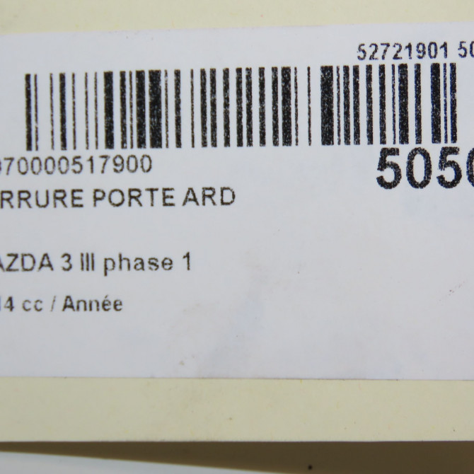 Serrure porte ard occasion MAZDA 3 III phase 1 09-2013->... BHS272310B 6