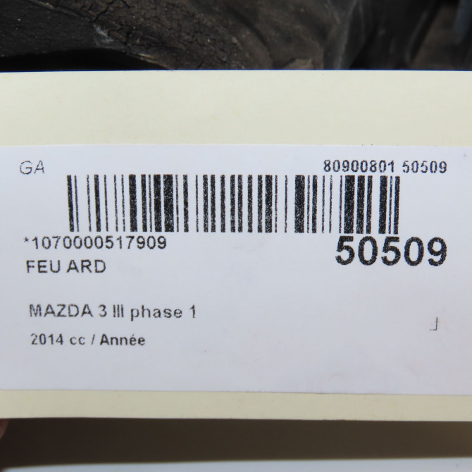 Feu arrière droit occasion MAZDA 3 III phase 1 09-2013->... B45D51150D 5